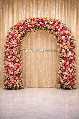 Multicolor rose archway on champagne sequin